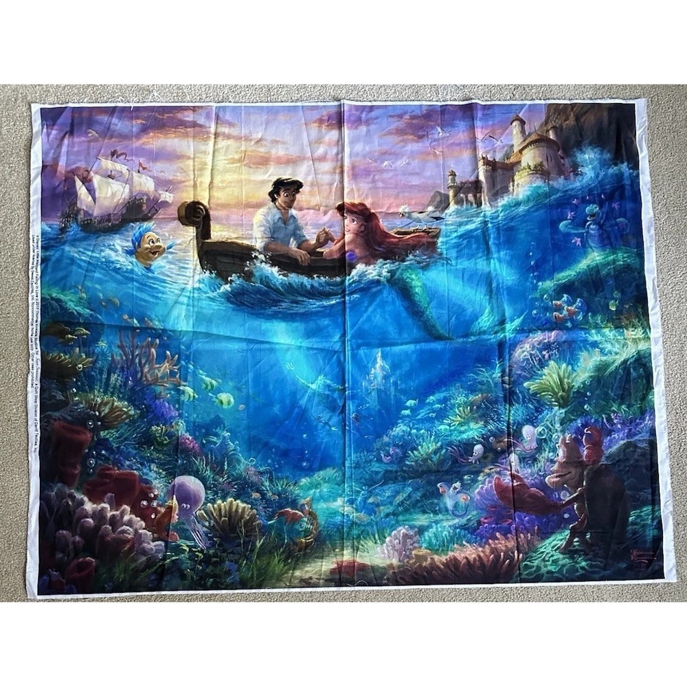 Little Mermaid Falling In Love Fabric Panel Disney/ Thomas Kinkade Studios Ariel